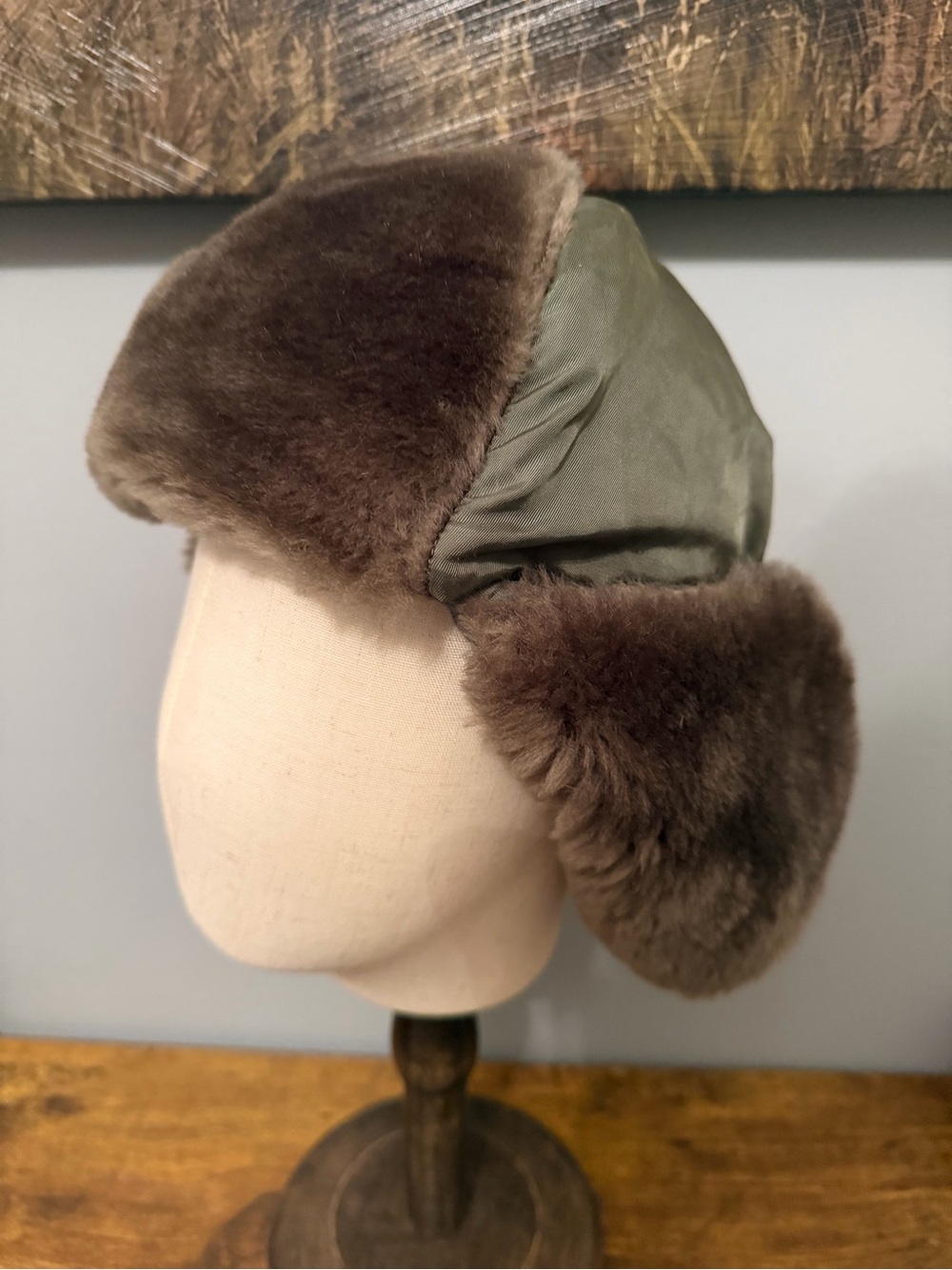 USAF B-9B Flyers Winter Helmet Bancroft Faux Fur Trapper Hat Olive Medium - Picture 2 of 12